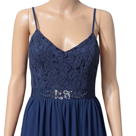 INA (i:na) Navy Lace Spaghetti Strap Long Gown - Picture 4 of 16